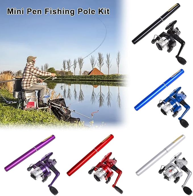 Pen Fishing Rod Kit,Pocket Size Fishing Rod,Mini Pocket Telescopic Rod with Spinning Reel,Portable Collapsible Telescopic Fishing Pole,Fishing Rod Reel Combo Kit for Saltwater Freshwater