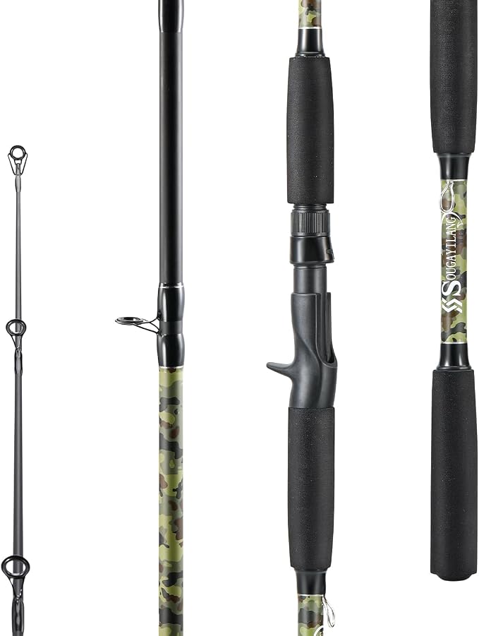 Sougayilang Spinning & Casting Fishing Rods, 2-Piece Strong Carbon&Glass Composite Trolling Rod Offshore Surf Pole for Bass, Trout, Panfish, Catfish