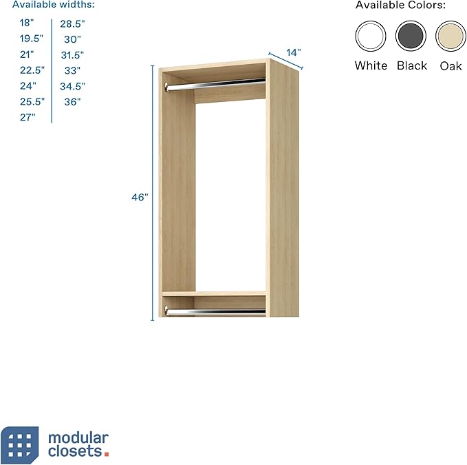 Modular Closets Vista Collection Double Hanging Wood Closet Organizer Unit (Oak, 24" Wide)