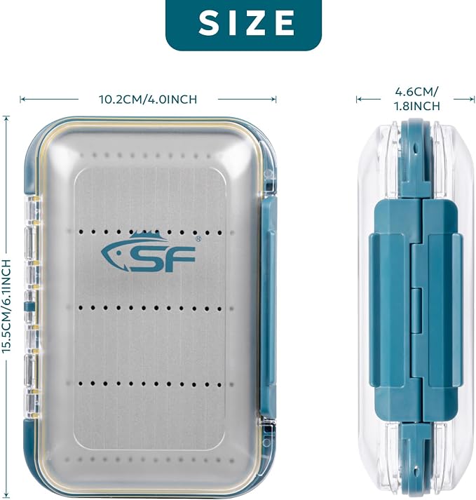 SF Large Waterproof Fly Box - Double Sided Clear Lid - Ice Fishing & Jig Head Tackle Box - Fly Flies (Dry, Wet, Nymph, Streamer) & Foam