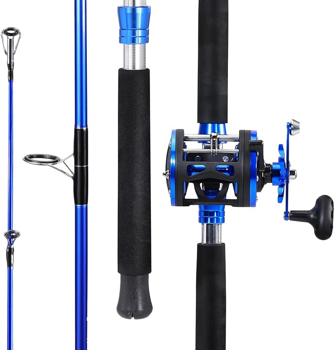 Sougayilang Fishing Rod Combo, 2-Piece Trolling Fishing Reel Combo with 3.8:1 Gear Ratio & 3+1 Bearings, Aluminum Reel Seat for Saltwater/Big Game Fish