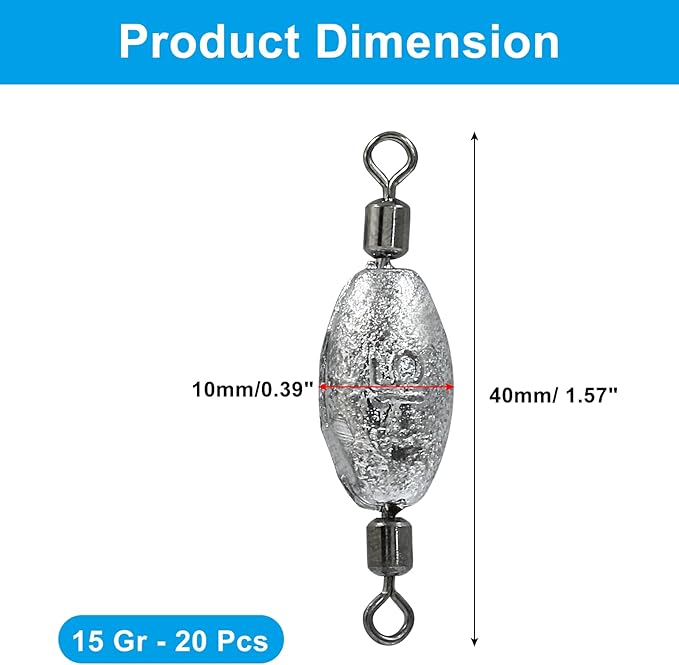 Uenhoy Fishing Weights Inline Trolling Fishing Sinker Tackle with Inner Swivels, Oval Drop Casting Fishing Weight Sinkers