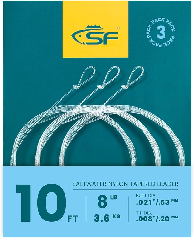 SF Pre-Tied Loop Fly Fishing Tapered Leader Nylon Clear Trout Freshwater Saltwater Bonefish Permit Bass Salmon Steelhead 7.5FT 9FT 10FT 12FT 15FT 0X 1X 2X 3X 4X 5X 6X 7X