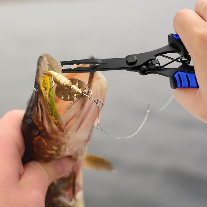 mouhike Fishing Pliers Fish Lip Gripper Fishing Tool Kit Muti-Function Saltwater Fishing Line Cutter Hook Remover with Sheath Lanyard, Fly Ice Fishing Gear Fishing Gifts for Men Women