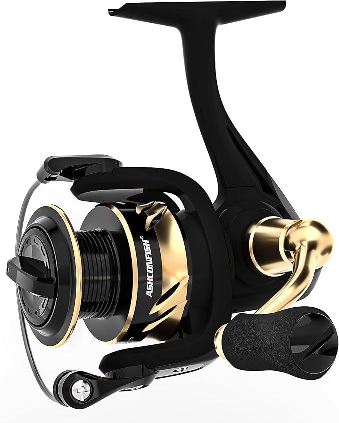 Ashconfish Spinning Fishing Reel, Graphite Body, 7+1 Stainless Steel BB, 5.0:1 Gear Ratio, Lightweight Spinning Reel for Freshwater Saltwater Fishing, Come with 109 yds Braided Line