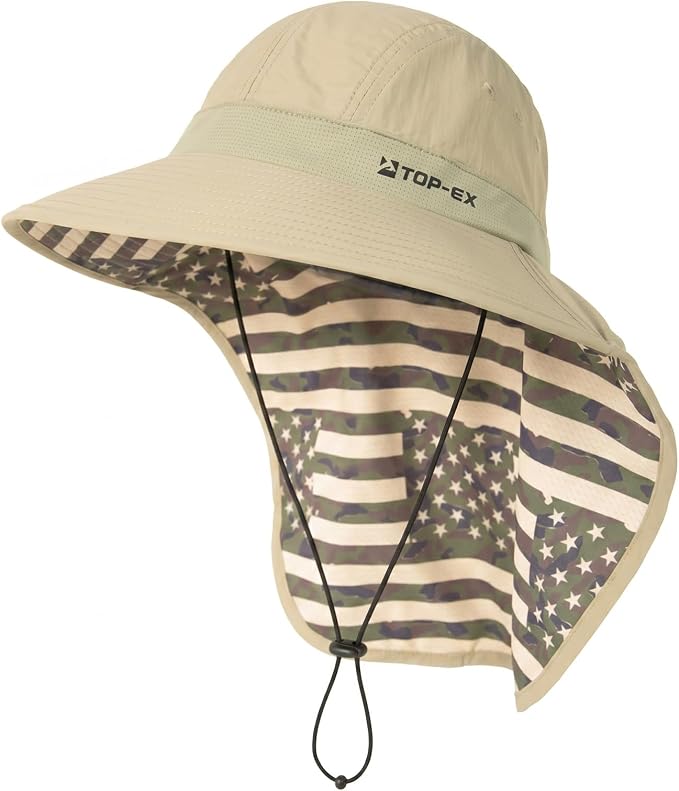 TOP-EX Cooling Sun Hat with Neck Flap – UPF 50+ Wide Brim Breathable Hat for Hiking, Fishing & Big Heads