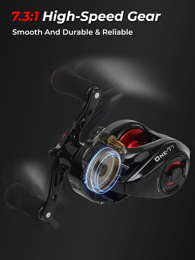 Jenseits Baitcasting Reel 7.3:1 High Speed Bass Baitcaster, Drag Clicker Version, Low Profile Casting Reel with 7+1 Bearings, 17.6LB Drag Magnetic Brake System
