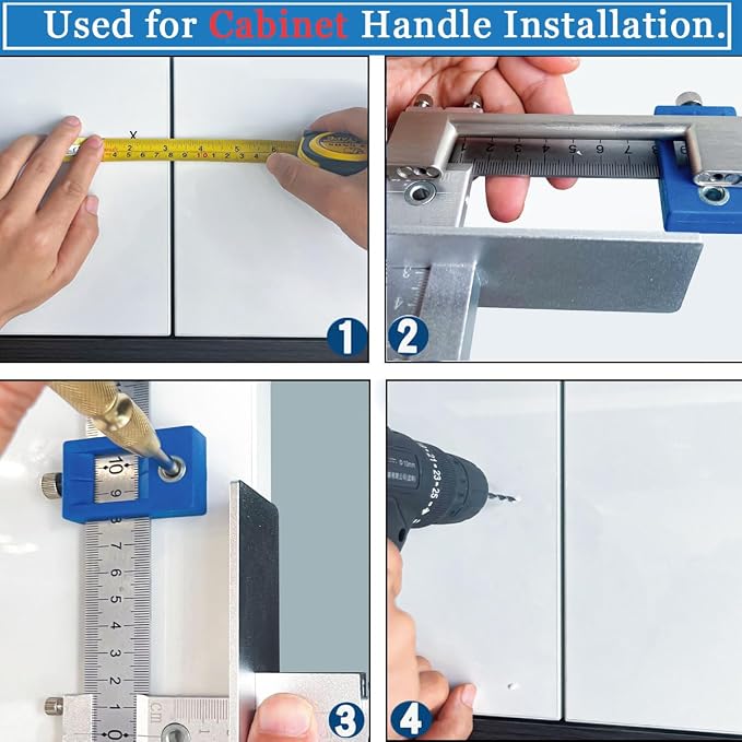 King&Charles Cabinet Hardware Jig, Metal Cabinet Handle Jig with Automatic Center Punch, Perfect Set - Avoid Jitter Caused by Direct Drilling, Use for Handles and Pulls on Drawers/Doors.