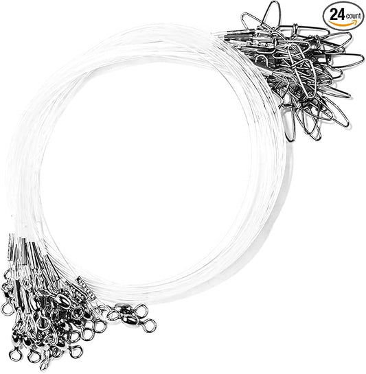 Fishing Fluorocarbon Leader with Swivel and Snaps ，Fluorocarbon Leader Connects Lures, Bait, or Connects Hooks for Saltwater & Freshwater Fishing, 12/24 Pcs