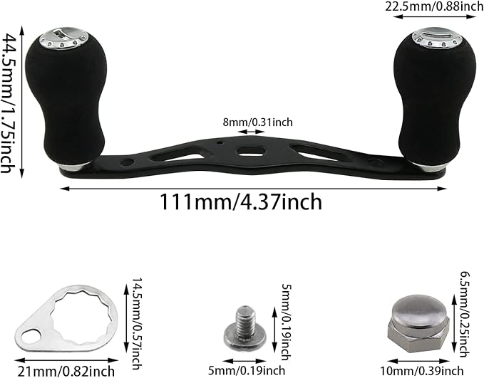 Heyous Fishing Reel Handle Grip for Baitcasting Trolling - Left Right Ultralight Crank Accessory, Black