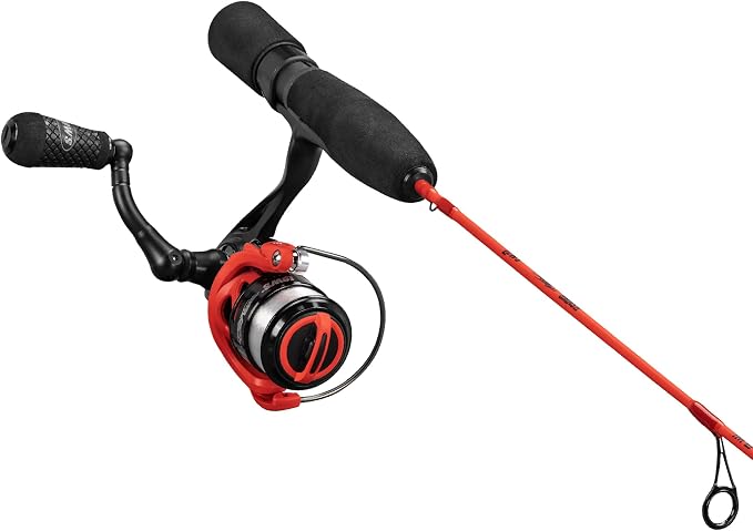Lew's Mach Smash Ice Spinning Reel and Fishing Rod Combo, 1-Piece IM6 Graphite Blank, Right or Left-Hand Retrieve, Red/Black