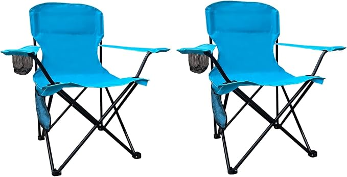 Folding Camping Chair with Cup Holder & Storage Bag, 225lbs Capacity, Large Anti-Sink Feet, Breathable PE Coated Fabric for Outdoor, Hiking, Beach, Fishing, Backpacking, 2PCS Blue