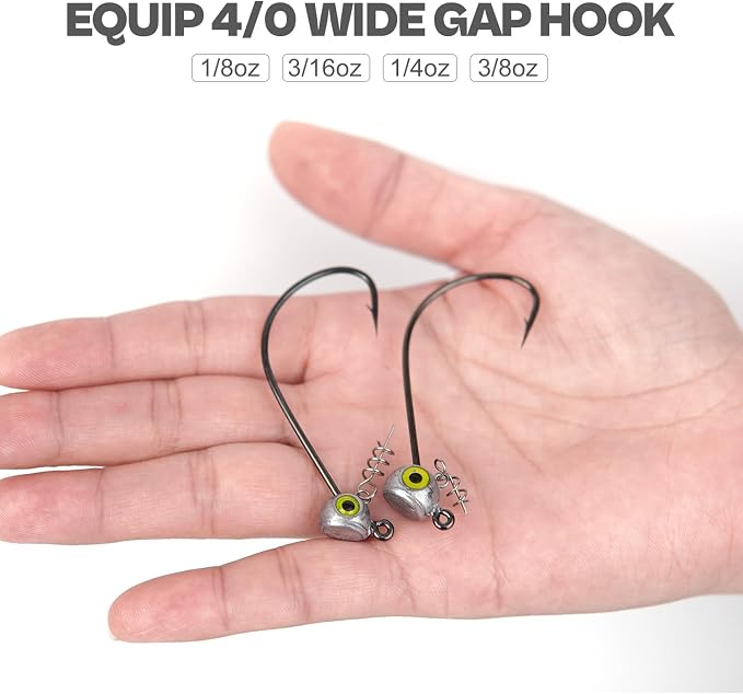 Shaky Head Jigs, Fisheye Stand-up Style Weedless Fishing Jig Heads for Bass (15-Pack) 1/8 3/16 1/4 5/16oz