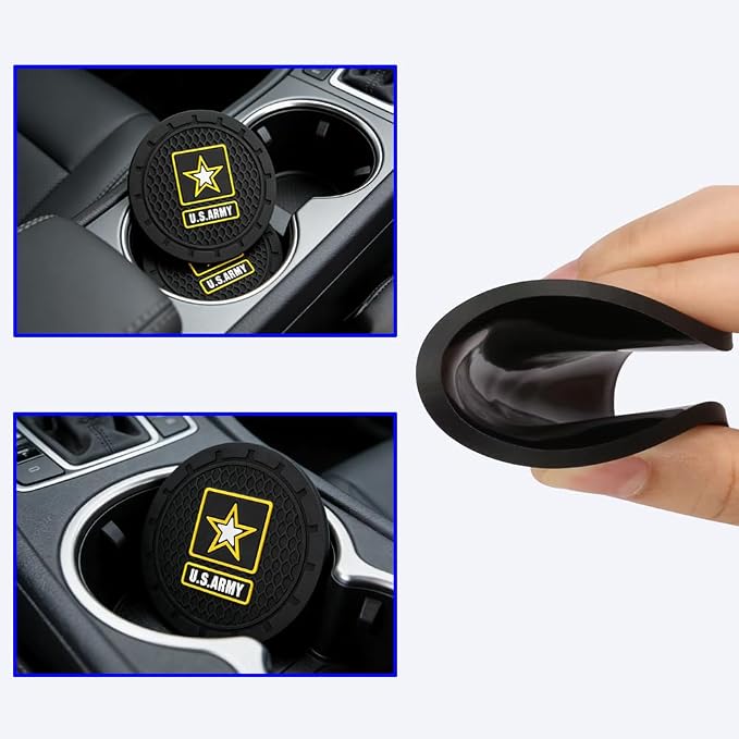 2 Pack Army Car Cup Holder, Non-Slip Cup Coasters for US Navy Star Fashion car Interior Accessories,Decorative Car Cup Mat, Diameter 2.75 Inch