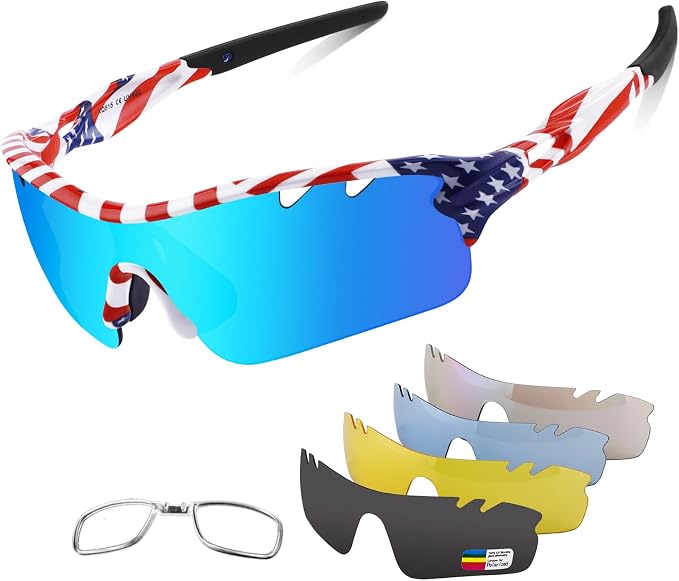 BangLong Polarized Cycling Sunglasses for Men Women, 26g Sports Sunglasses with 5 Lenses for Running Fishing Baseball Driving
