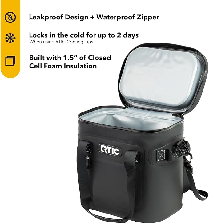 RTIC Ultra-Tough Soft Cooler 20 Can, Insulated Bag Portable Ice Chest Box for Lunch, Beach, Drink, Beverage, Travel, Camping, Picnic, Car, Trips, Floating Cooler Leak-Proof with Zipper
