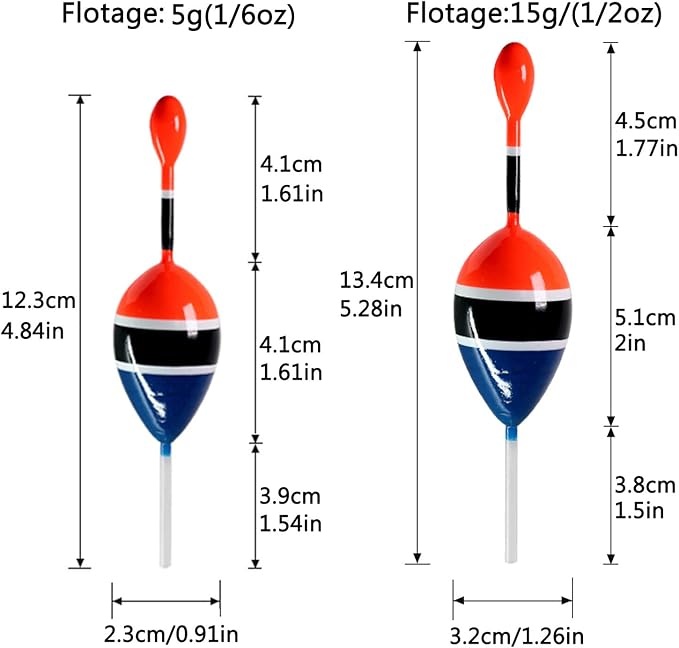 THKFISH Fishing Floats Bobbers Slide Floats Balsa Fishing Bobber Slip Bobbers for Crappie Panfish Trout Bass (1/2oz 2"x5.28") (1/6 1.6"x4.8") 5Pcs