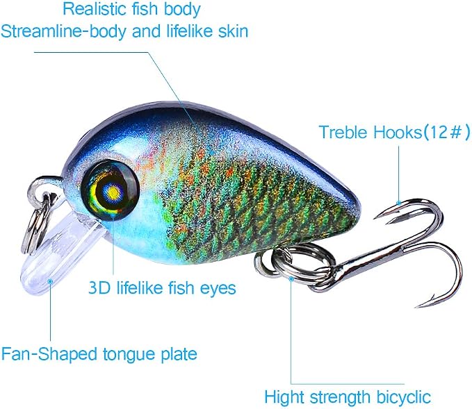 Mini Crankbait Fishing Lures Kits Swimbait Wobbler Hard Baits for Bass Trout Pike Freshwater and Saltwater 10pc-20pc/pack