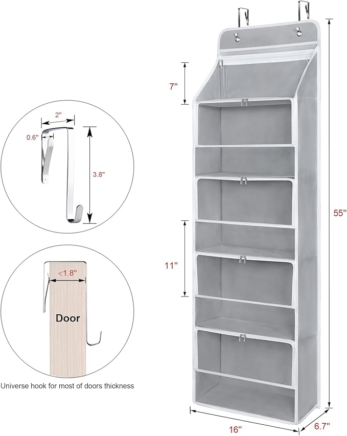 Univivi Hanging Yarn Storage Organizer with 5 Zipper Closure Compartments, Large Capacity Knitting Organizer Storage, Over the Door Hanging Yarn Holder for Knitting Needles, Crochet Hooks (Light Grey)