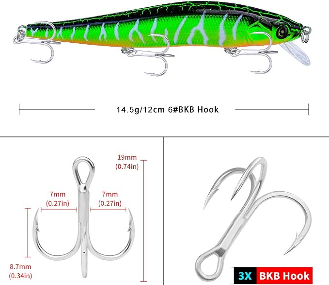 PROBEROS Minnow Bass Fishing Lures - Jerkbait Sinking Lure Set Hard Baits Crankbait for Trout Catfish Musky Bluegill Fishing Topwater Lures Plug 6Pcs/kit