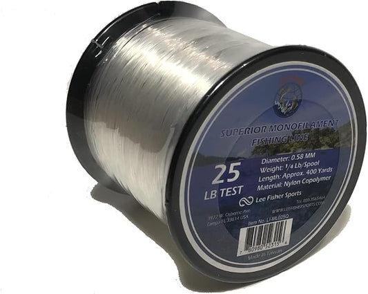 Lee Fisher Sport. Monofilament Fishing line for Fishing Hanging Decorations and Crafts in Various LB Test 1/4 LB Spool, Clear-10,12,15,20,25,30,40,50,60,80,100 LB Test