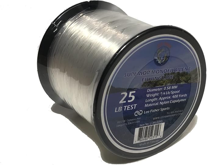 Lee Fisher Sport. Monofilament Fishing line for Fishing Hanging Decorations and Crafts in Various LB Test 1/4 LB Spool, Clear-10,12,15,20,25,30,40,50,60,80,100 LB Test