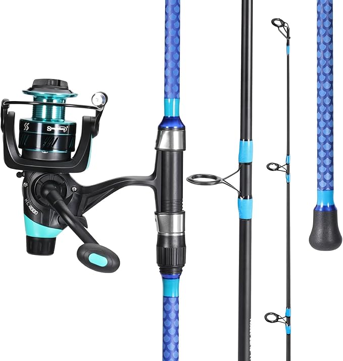 Sougayilang 3 Piece Baitfeeder Combo Surf Fishing Rod Combo Medium/Heavy Travel Spinning Rod with 4000 Size Reel (9'/10'/11'/12')
