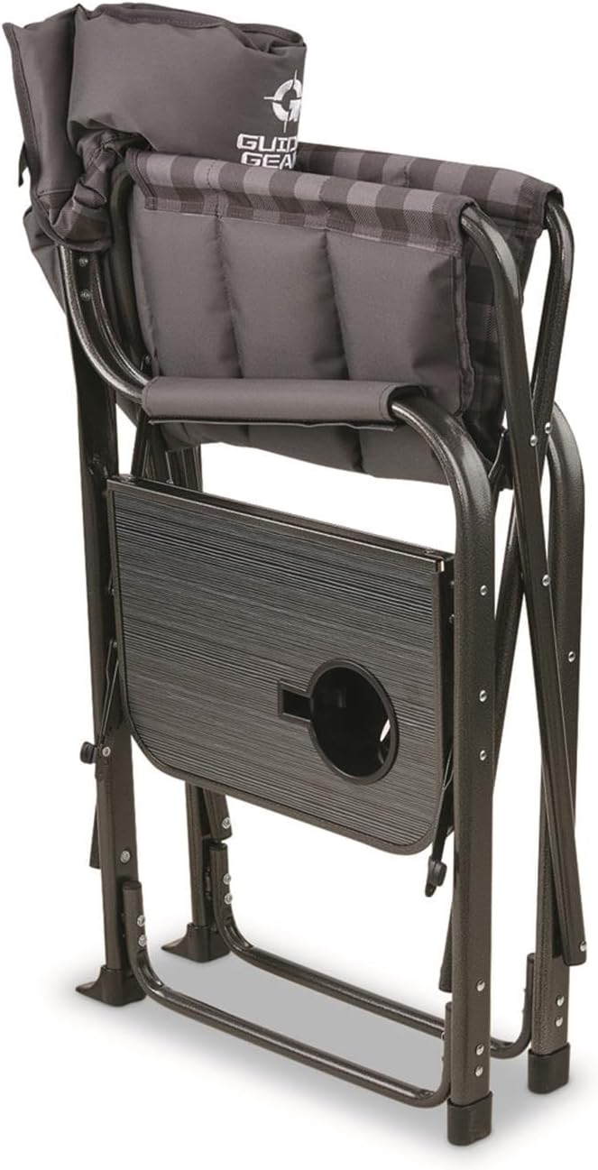 Guide Gear XL Comfort Padded Director’s Camp Chair; 400-lb. Capacity, for Camping, Fishing or by the Beach and Swimming Pool Gray Plaid