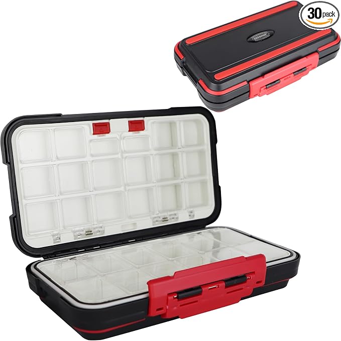 small tackle box, mini waterproof fishing tackle box organizer, double sided organizer travel box(L Black)