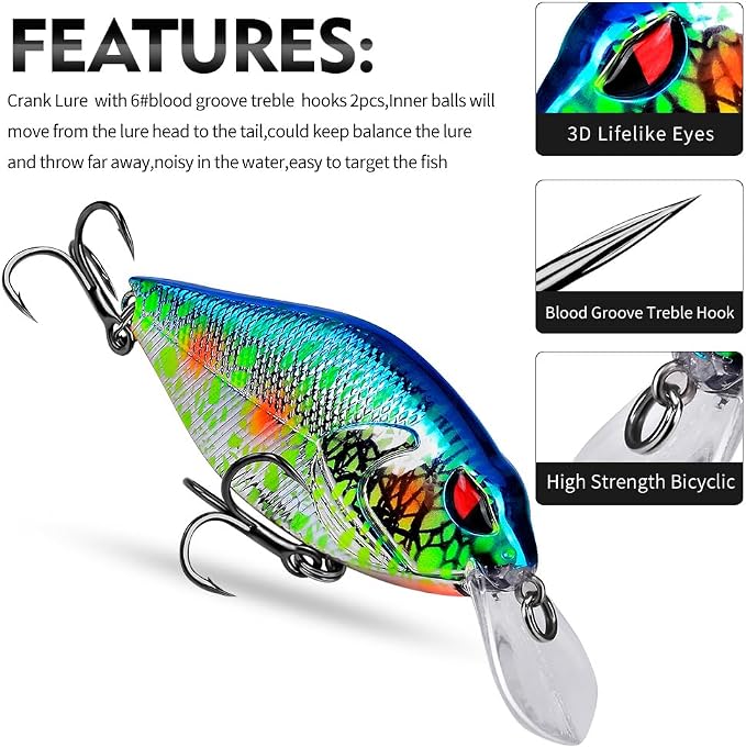 PROBEROS Crankbaits Set Fishing Lure Hard Baits Swimbaits Boat Ocean Topwater Lures Kit Fishing Tackle Hard Baits Set for Trout Bass Perch Fishing Topwater Lures Set