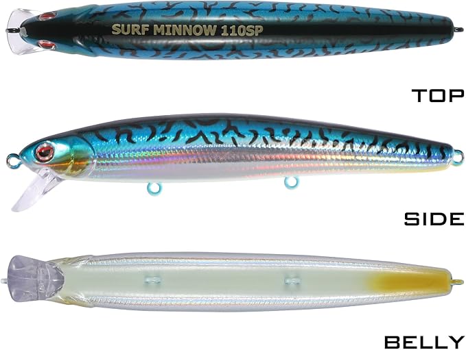 LITTMA California Surf Fishing Lures Saltwater Jerkbait Crankbait Surf Minnow 110/125 - Metallic Sardine Super Glow & Pearl Pink Belly Glow Lures for Halibut & Striper Fishing