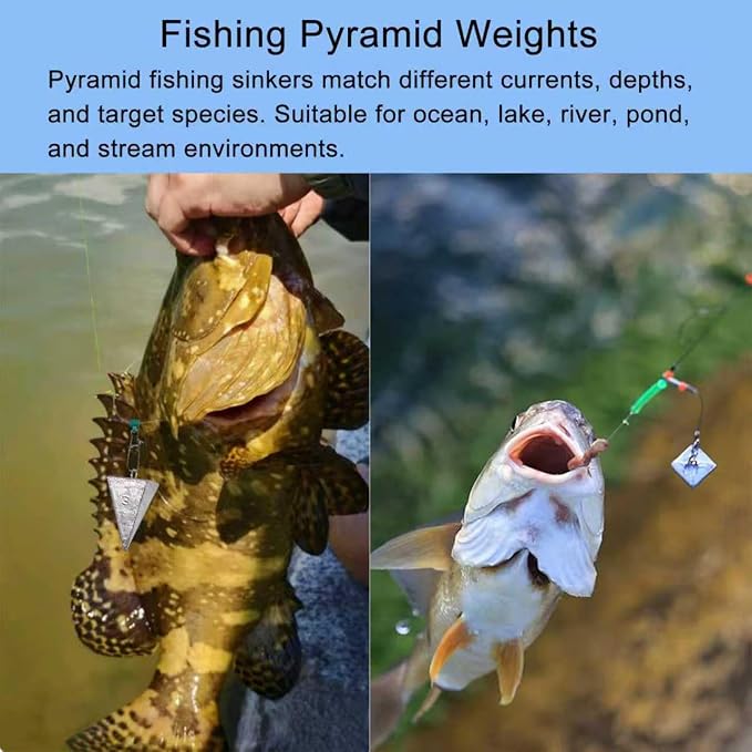 SIWIRIOM Pyramid Sinkers for Surf & Saltwater 6 Pack Fishing Weights Lead Sinkers with Slider Universal Connectors, Fishing Weights Assortment Kits Fishing Gear Tackle 1oz 2oz 3oz