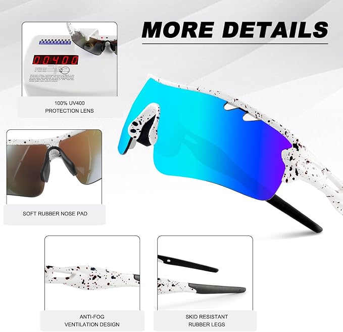 BangLong Polarized Cycling Sunglasses for Men Women, 26g Sports Sunglasses with 5 Lenses for Running Fishing Baseball Driving