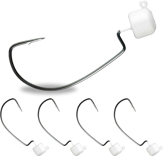 Reaction Tackle Tungsten Mushroom Head Jig Heads, Ned Rig Shroom Jigs for Finesse Bass Fishing, Stand Up Bait with Weedless and EWG Hook Options (5-Pack)