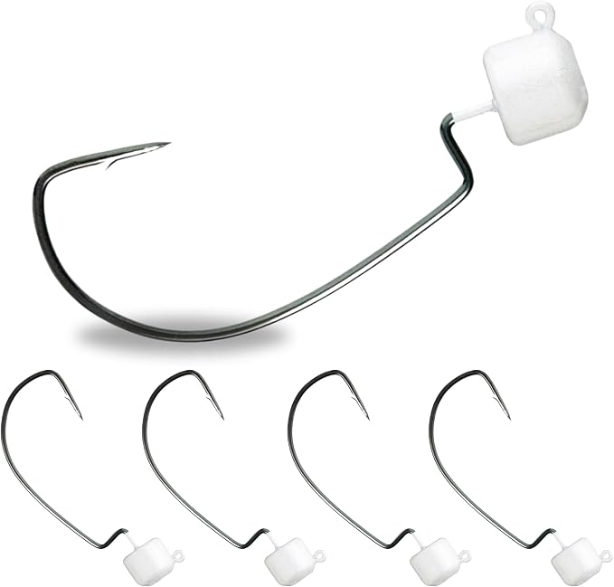 Reaction Tackle Tungsten Mushroom Head Jig Heads, Ned Rig Shroom Jigs for Finesse Bass Fishing, Stand Up Bait with Weedless and EWG Hook Options (5-Pack)