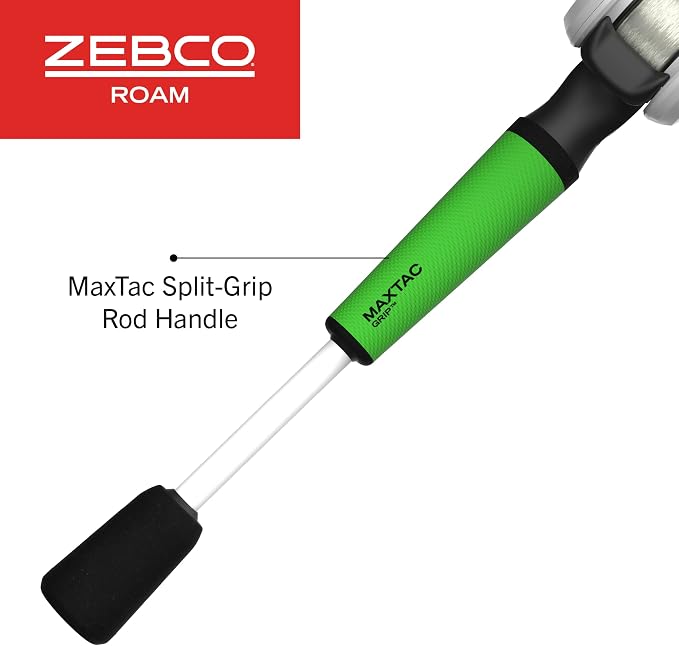 Zebco Roam Baitcast Reel and Fishing Rod Combo, 6-Foot 6-Inch 2-Piece Fiberglass Fishing Pole with Split-Grip MaxTac Rod Handle, Lightweight Graphite Frame, Right-Hand Retrieve