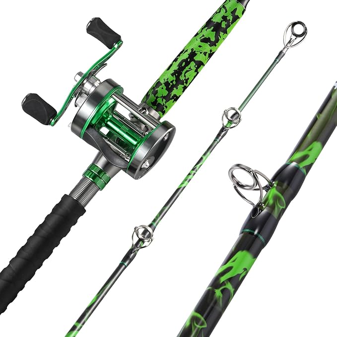 Sougayilang 7' Catfish Rod and Reel Combo, Medium Heavy 2-Piece Carbon Fiber Casting Rod with Solid Carbon Tip, Trolling Reel for Freshwater and Saltwater, Big Game Fish
