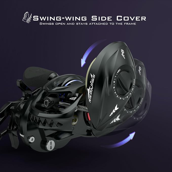 KastKing MegaJaws Elite Baitcasting Fishing Reel, New AutoMag Dual Braking System, Only 6.7oz, 17.64 LBs Carbon Fiber Drag, 11+1 Shielded BB, High Speed 5.4:1 to 9.1:1 Gear Ratios