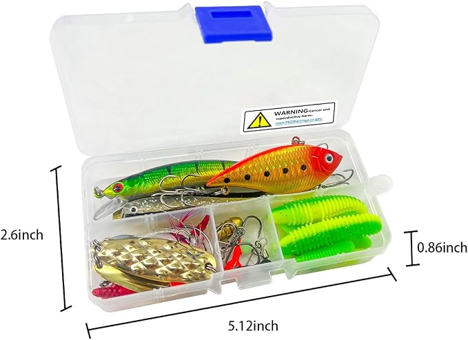 Fishing Lures Kit Set, Baits Tackle Including Crankbaits, Topwater Lures, Spinnerbaits, Worms, Jigs, Hooks, Tackle Box and More Fishing Gear Lures for Bass Trout