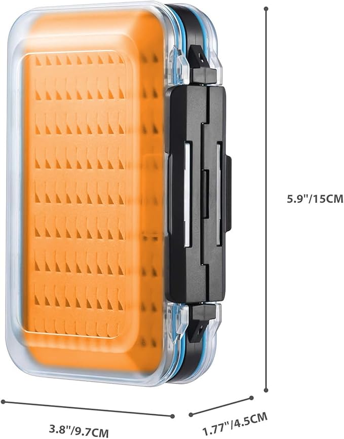 Gonex Fly Boxes for Fly Fishing Jig Boxes Two-Sided Waterproof Lightweight Fly Fishing Box Easy Grip Transparent Lid Fly Fishing Lures Box, 5.9"x 3.8"x 1.77", Orange