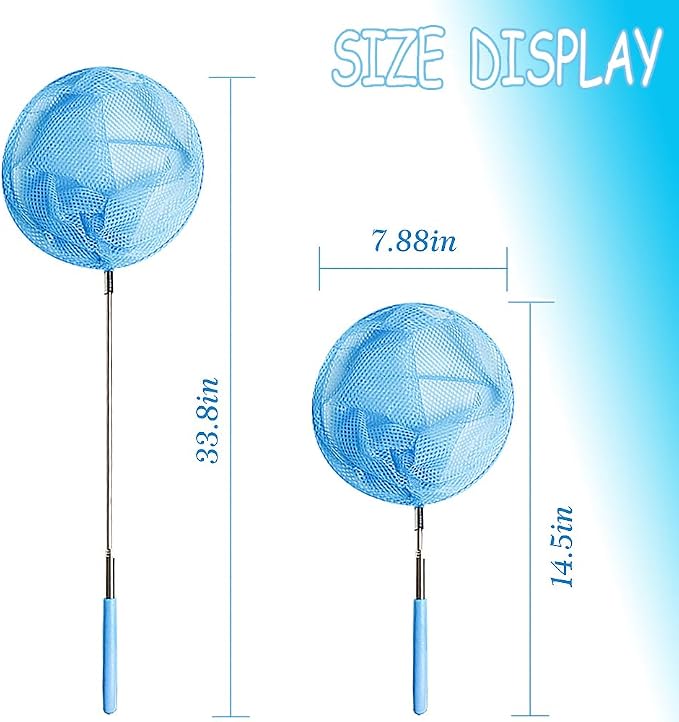 TSYAN Kids Telescopic Butterfly Fishing Nets for Kids Catching Insect Net Outdoor Tools for Catching Bugs Fish Insect Ladybird, Extendable 34 Inches and Anti Slip Grip (3Pcak)