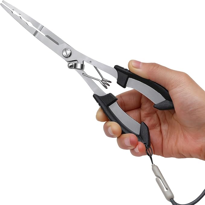 Fishing Pliers Hook Remover Tool, Stainless Steel Fishing Needle Nose Pliers Saltwater Freshwater, Fish Dehooker Plyers with Lanyard, Fish Multitool Gear with Braided Line Cutter