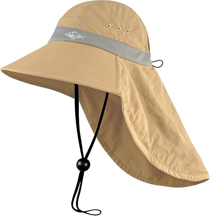 Palmyth Fishing Hat UPF 50+ Sun Hat Wide Brim Neck Flap Breathable Mesh Safari Hat UV Protection for Men Women
