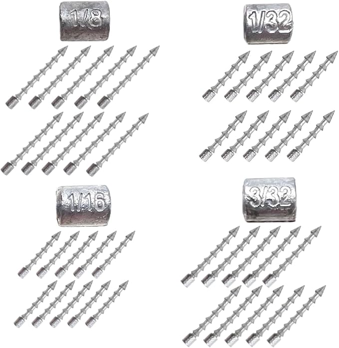 Reaction Tackle Lead Nail Weights for Plastic Worms, Wacky Rig and Neko Rig - Insert Pencil Sinkers for Bass Fishing Soft Plastic Lures - 25-Pack