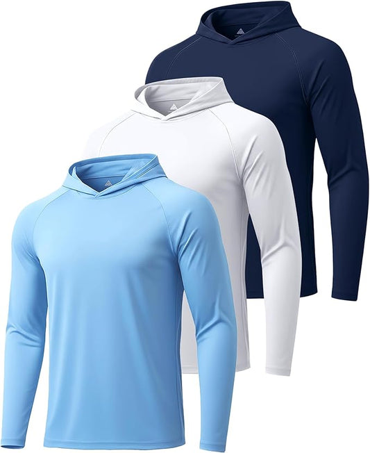 ZITY 3 Pack Men's Sun Protection Hoodie Shirt Fishing Shirts for Men UPF 50+ Long Sleeve Shirt Lightweight Rash Guard