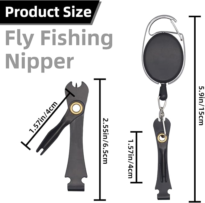 2PCS Fly Fishing Nipper – Multi-Function Knot Tying Tool, Line Clipper & Hook Eye Cleaner, 24" Retractor，Lightweight Fly Fishing Accessories