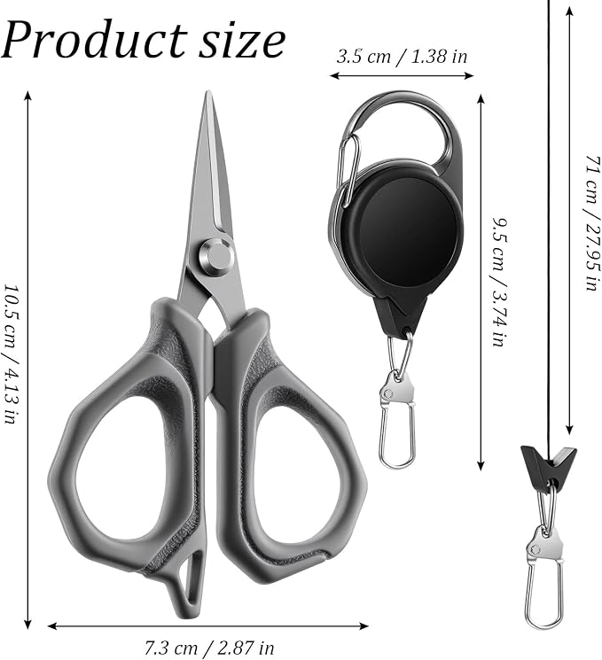 Fishing Scissors for Braided Line, 4" Retractable Braided Fishing Line Cutter Non-Slip Grip Braid Scissors with 27" Retractable Reel Carabiner Design for Easy Carrying Ideal for Saltwater & Freshwater