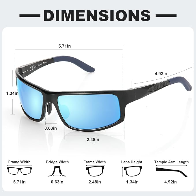 Unbreakable Polarized Sports Sunglasses for Men, Scratch/Seawater-Proof/Oleophobic Coating Lens, Aluminum Frame Sun Glasses