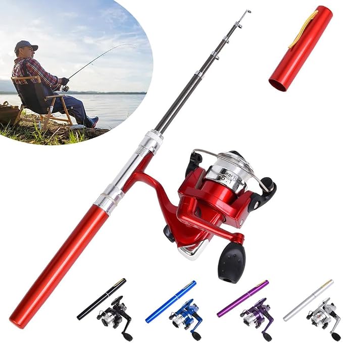 Pen Fishing Rod Kit,Pocket Size Fishing Rod,Mini Pocket Telescopic Rod with Spinning Reel,Portable Collapsible Telescopic Fishing Pole,Fishing Rod Reel Combo Kit for Saltwater Freshwater