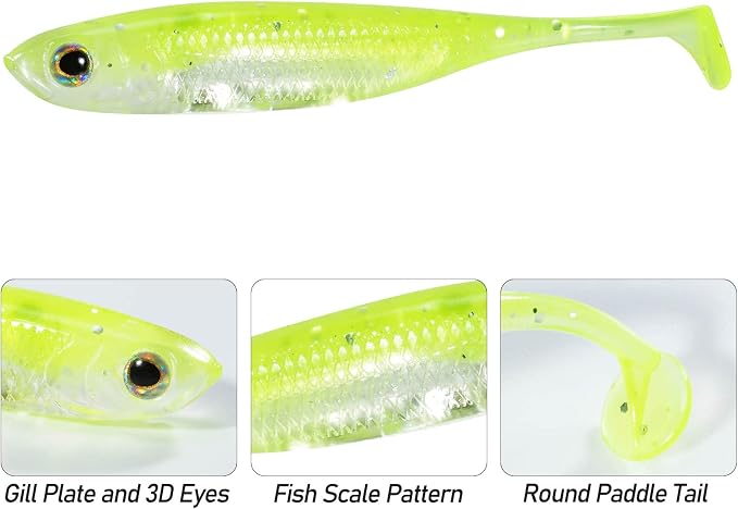 Dr.Fish Paddle Tail Swimbaits, Soft Fishing Lures for Bass Fishing 2.75-4.75 Inches, Freshwater & Saltwater Soft Plastic Baits Swim Shad Bait Minnow Lures Drop Shot